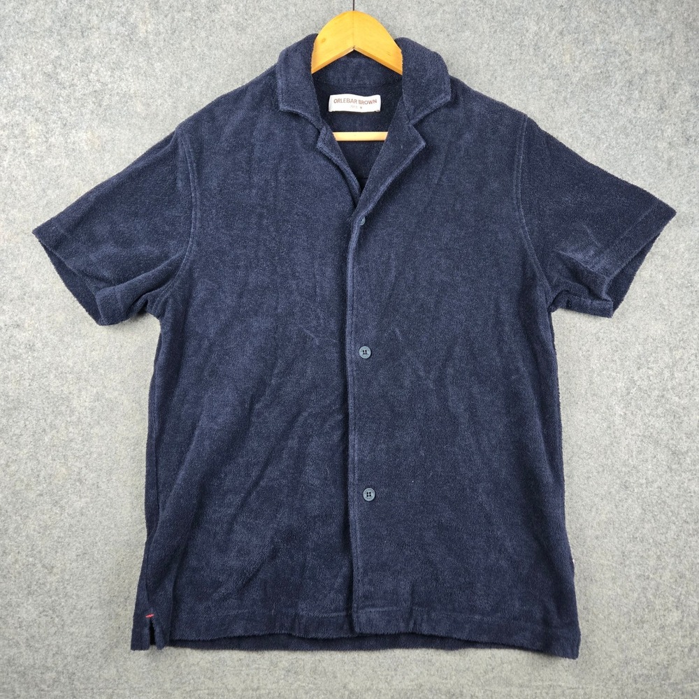 Orlebar Brown Howell Shirt Mens Size M Navy Terry Cloth Towelling Button Polo